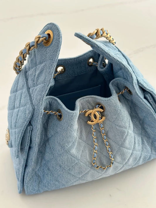 Chanel Hobo Denim Blue with Brand Box