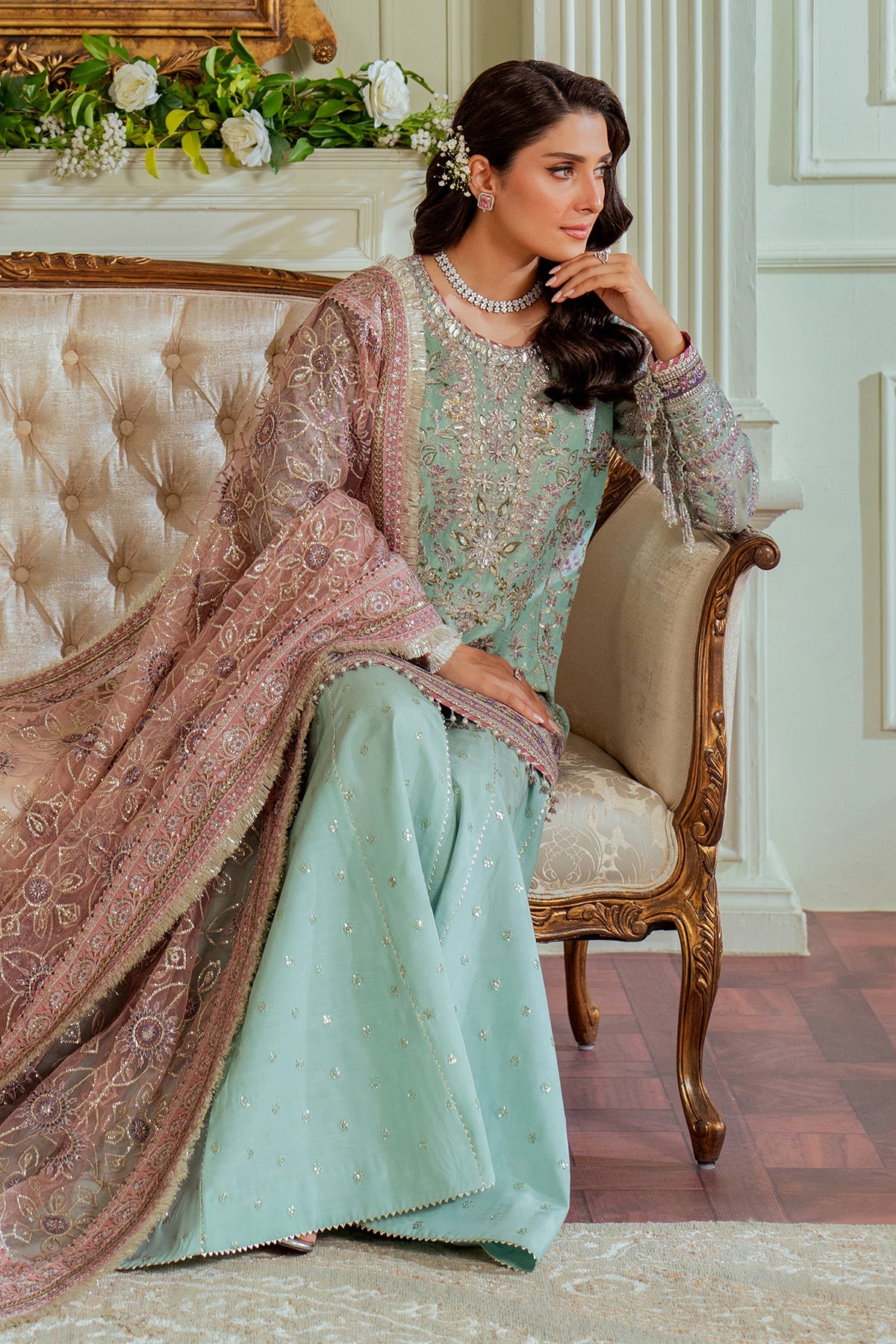 Baroque Zari Net Unstitched Emb Suit - ZÉVA