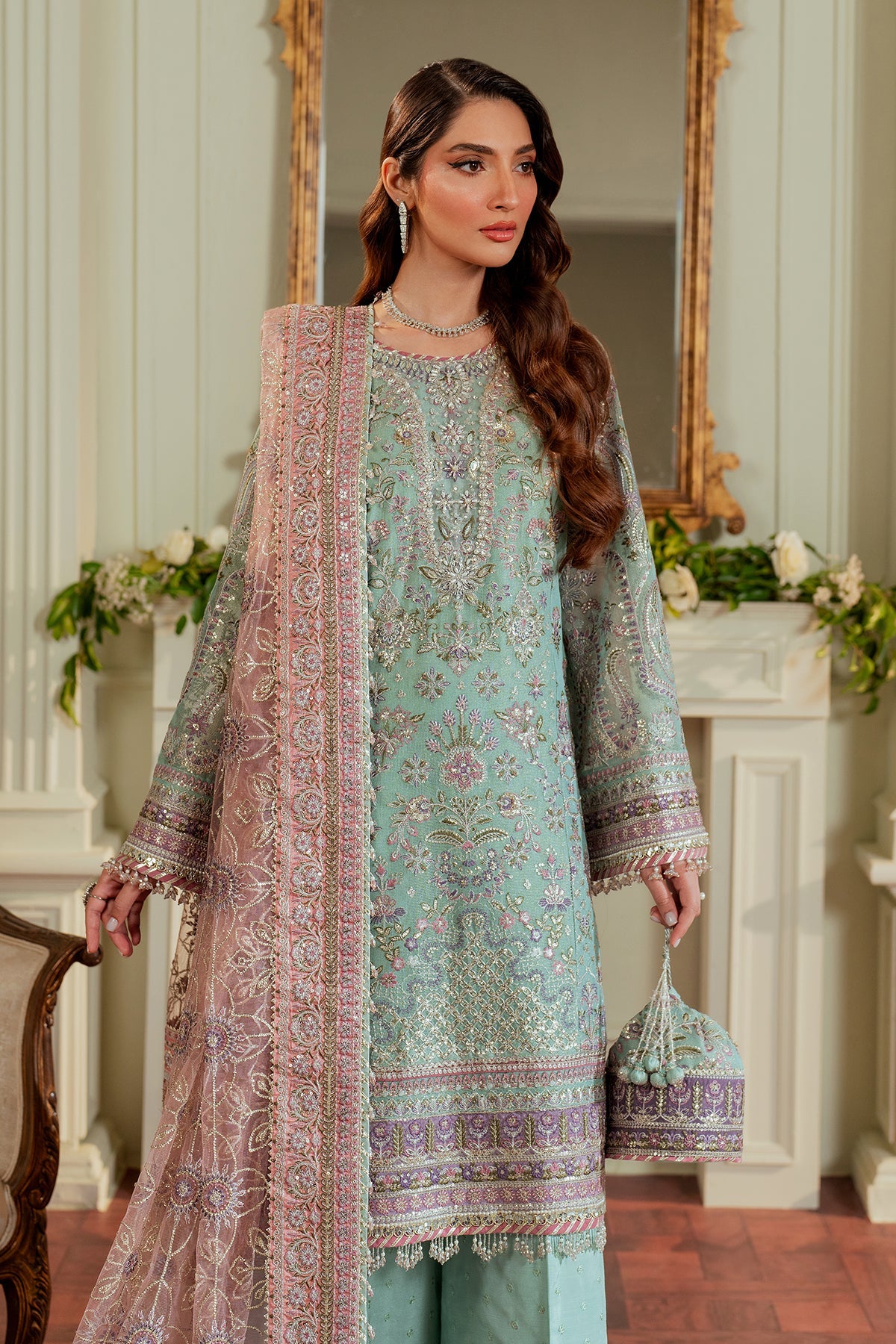 Baroque Zari Net Unstitched Emb Suit - ZÉVA