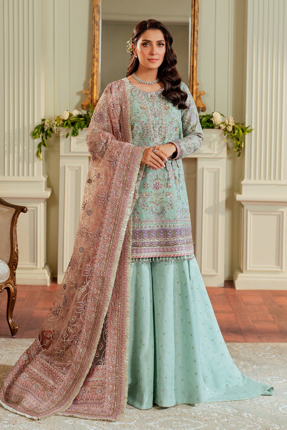 Baroque Zari Net Unstitched Emb Suit - ZÉVA