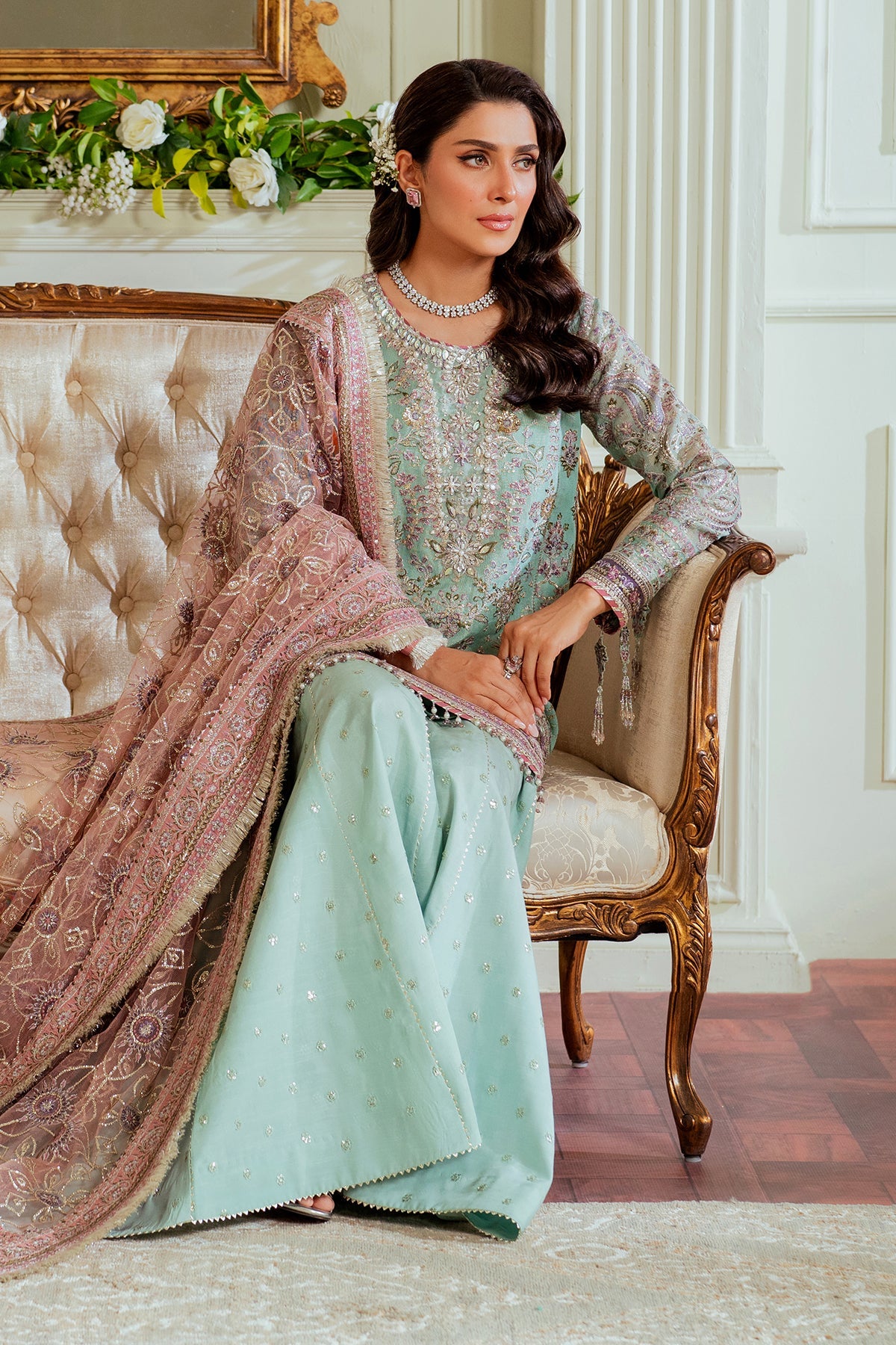 Baroque Zari Net Unstitched Emb Suit - ZÉVA