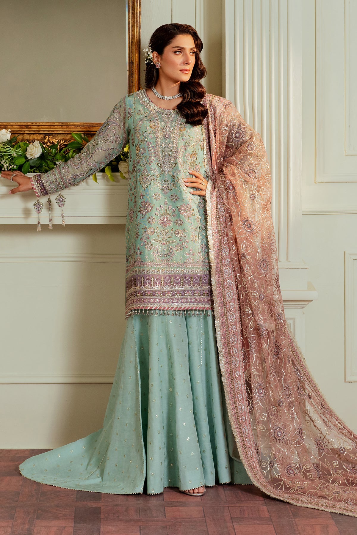 Baroque Zari Net Unstitched Emb Suit - ZÉVA