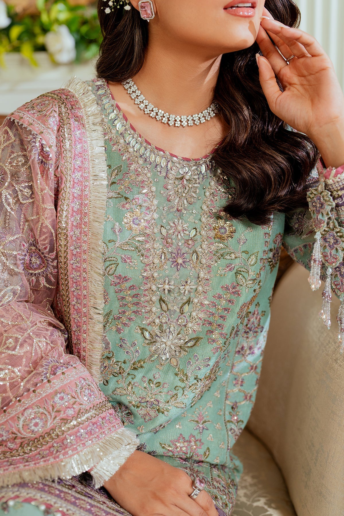 Baroque Zari Net Unstitched Emb Suit - ZÉVA