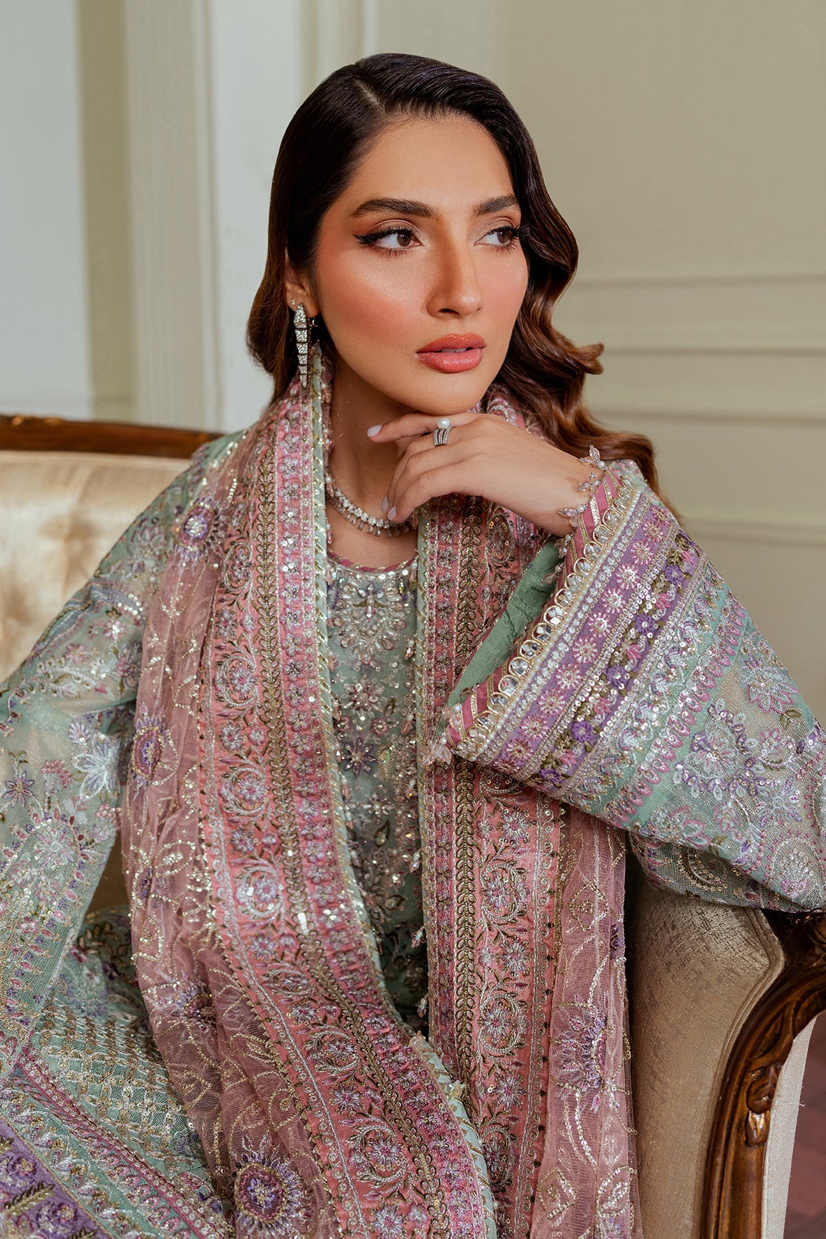 Baroque Zari Net Unstitched Emb Suit - ZÉVA