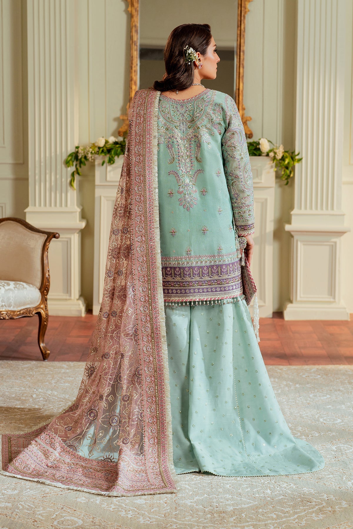 Baroque Zari Net Unstitched Emb Suit - ZÉVA