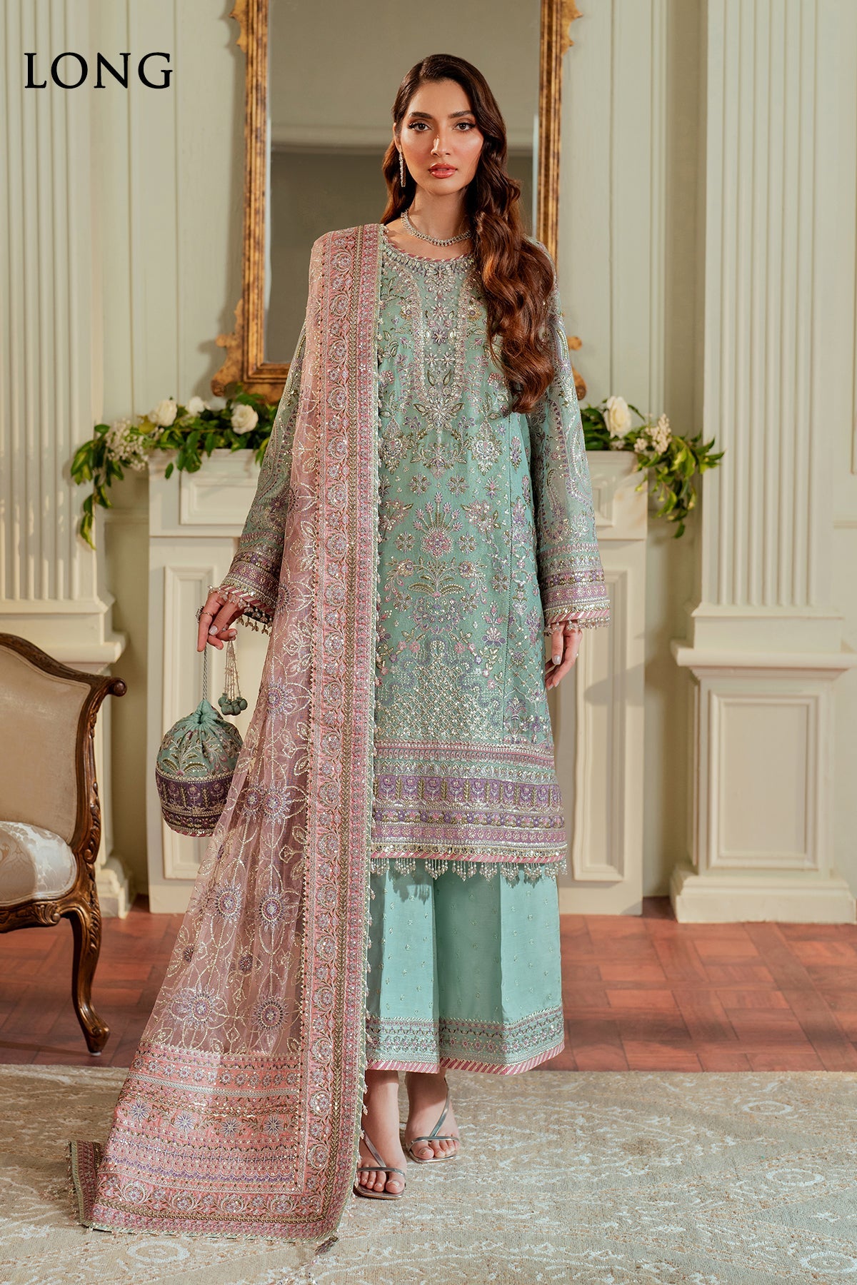 Baroque Zari Net Unstitched Emb Suit - ZÉVA