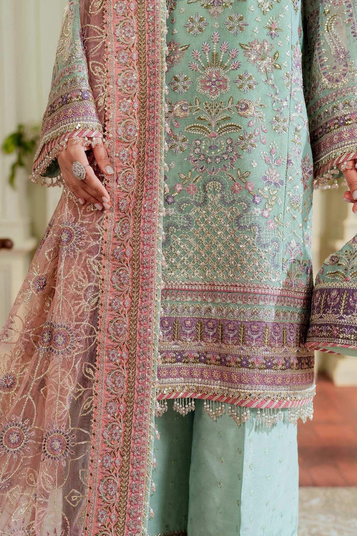 Baroque Zari Net Unstitched Emb Suit - ZÉVA