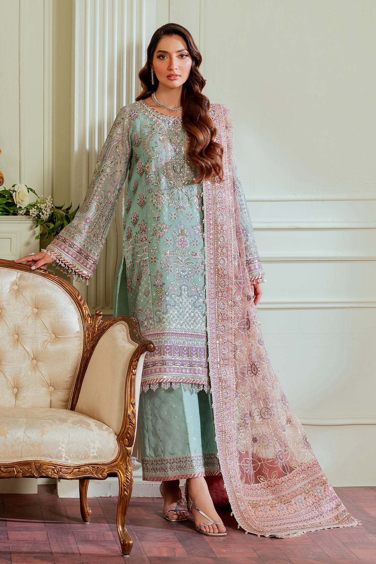 Baroque Zari Net Unstitched Emb Suit - ZÉVA