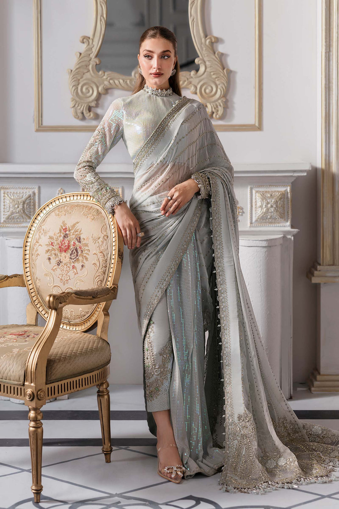 Maria B.Unstitched Embroidered Chiffon Suit - ZÉVA