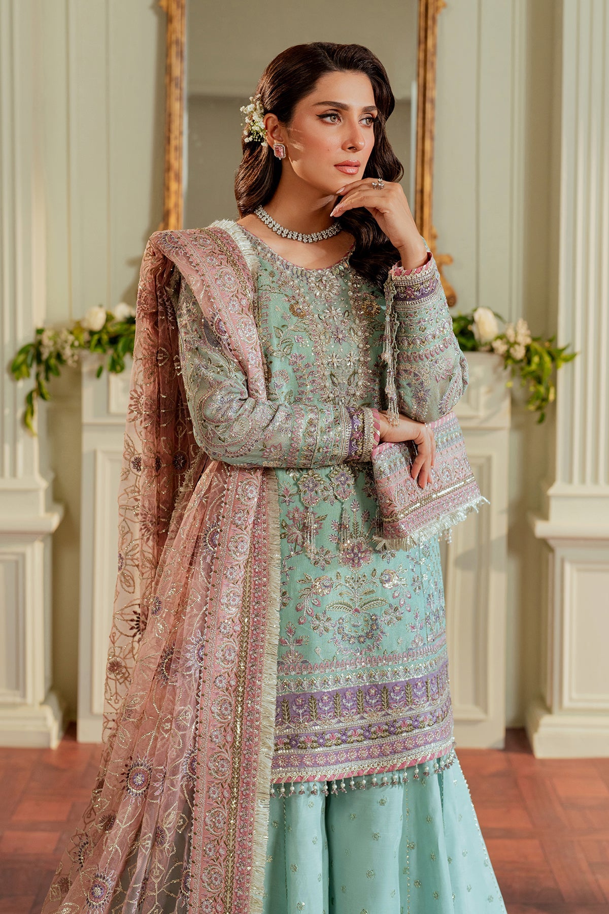 Baroque Zari Net Unstitched Emb Suit - ZÉVA