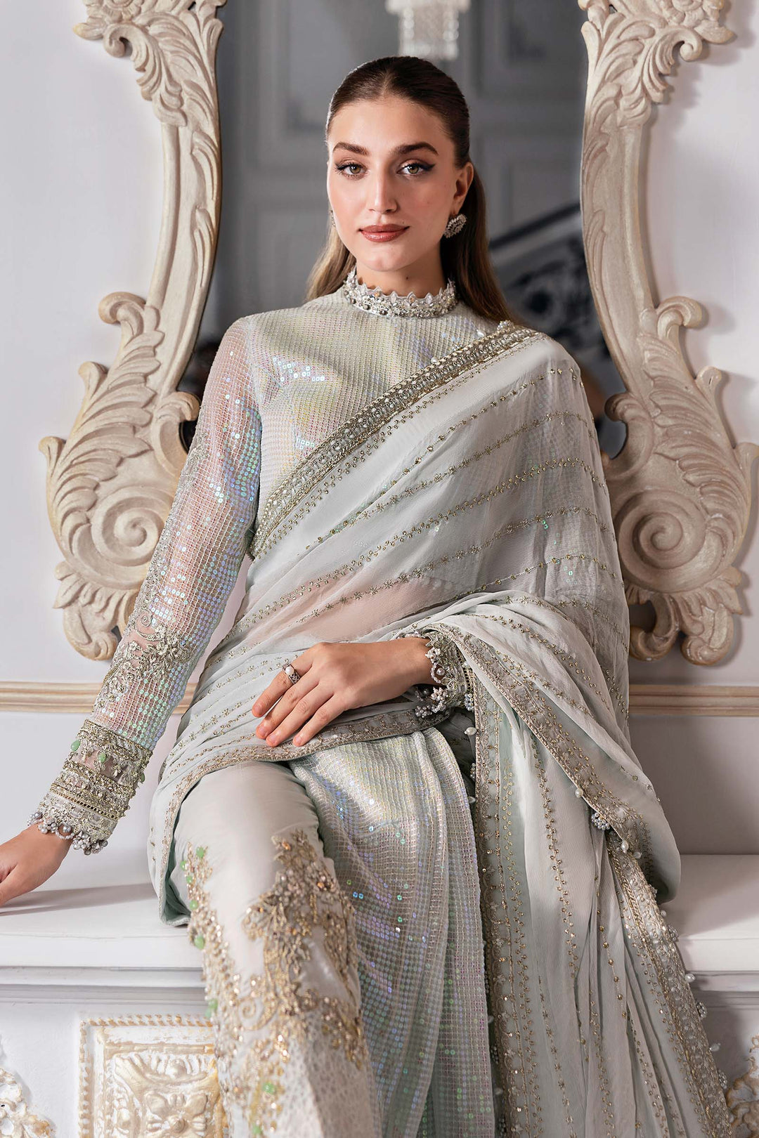Maria B.Unstitched Embroidered Chiffon Suit - ZÉVA