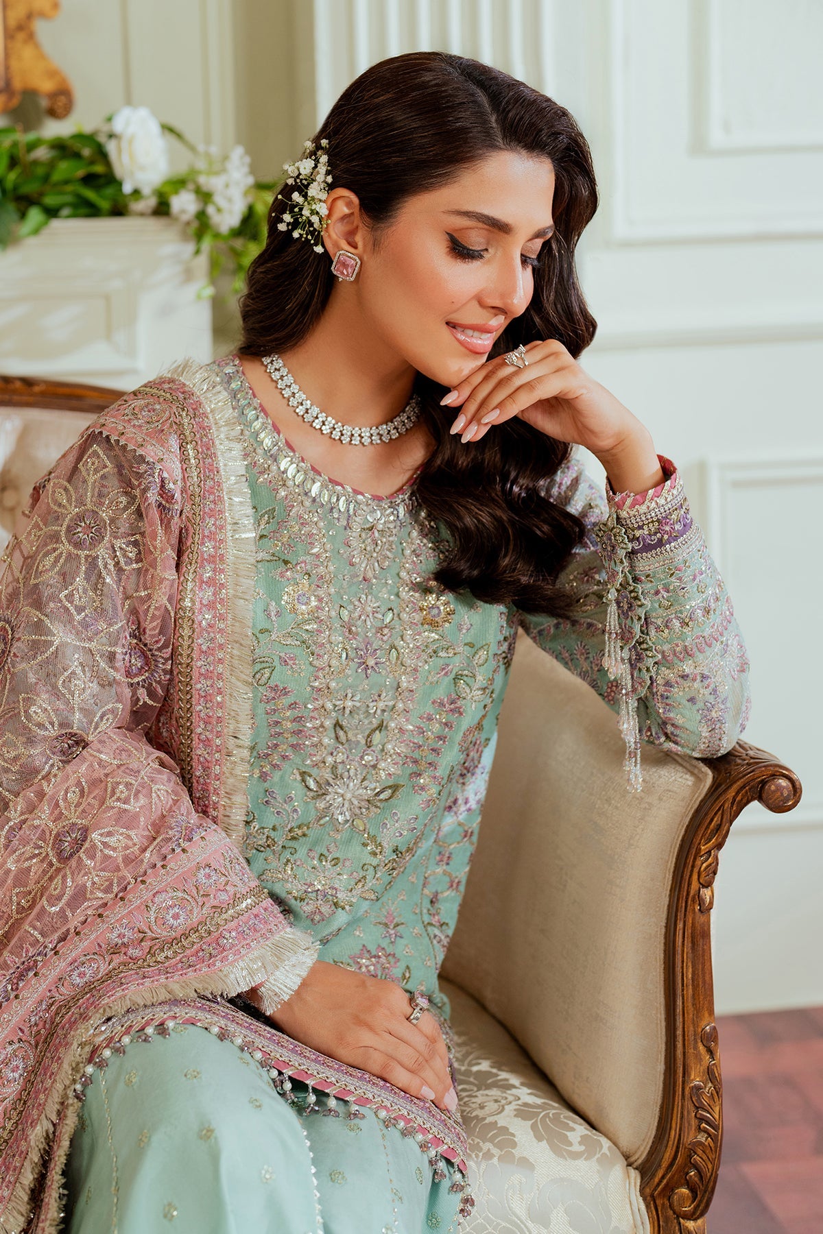 Baroque Zari Net Unstitched Emb Suit - ZÉVA