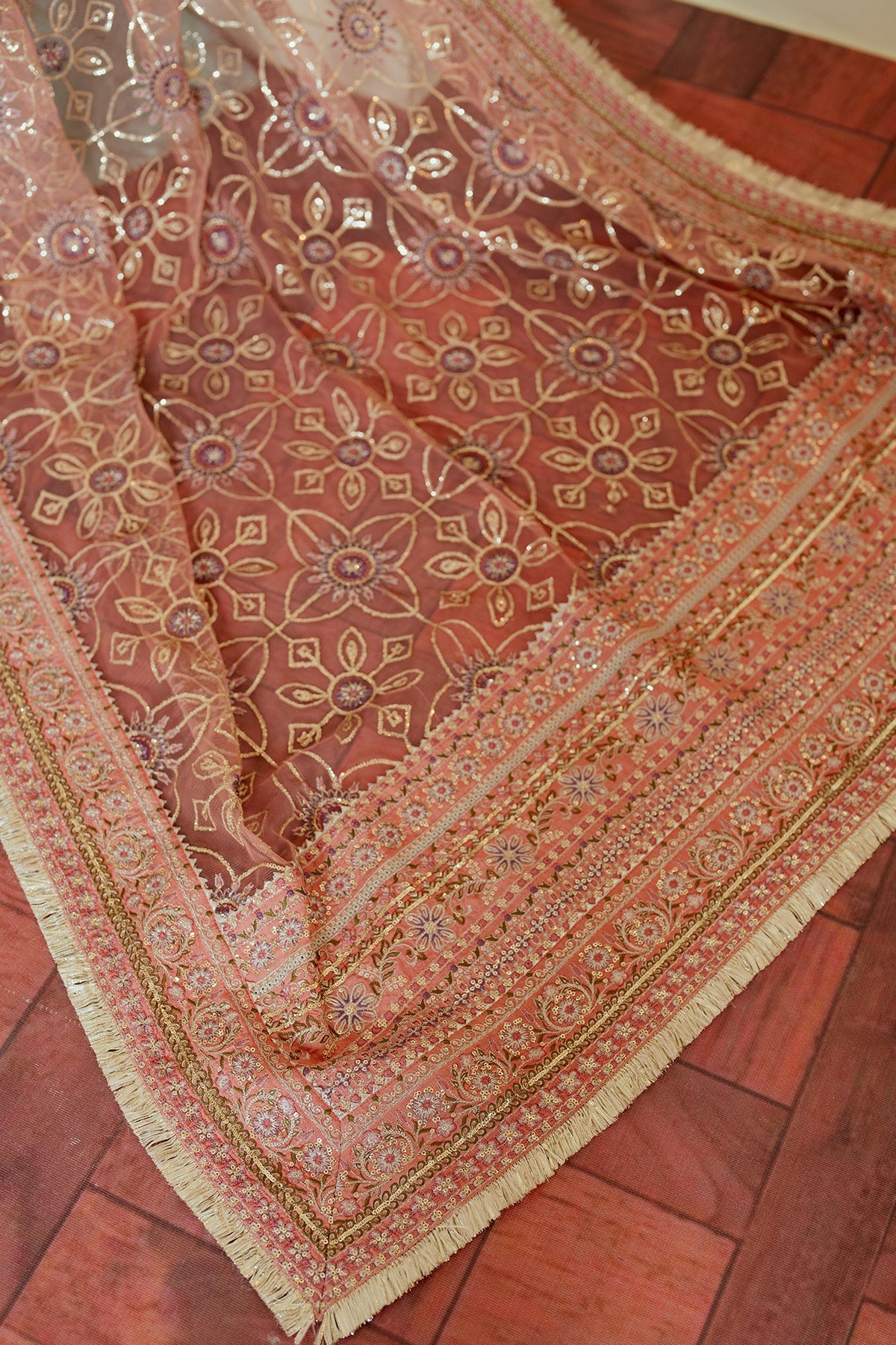 Baroque Zari Net Unstitched Emb Suit - ZÉVA