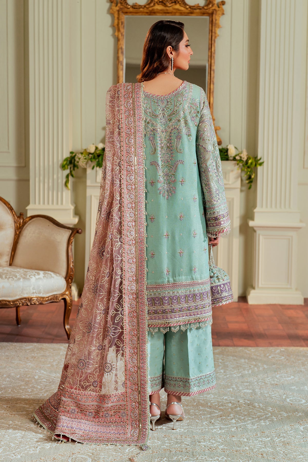 Baroque Zari Net Unstitched Emb Suit - ZÉVA