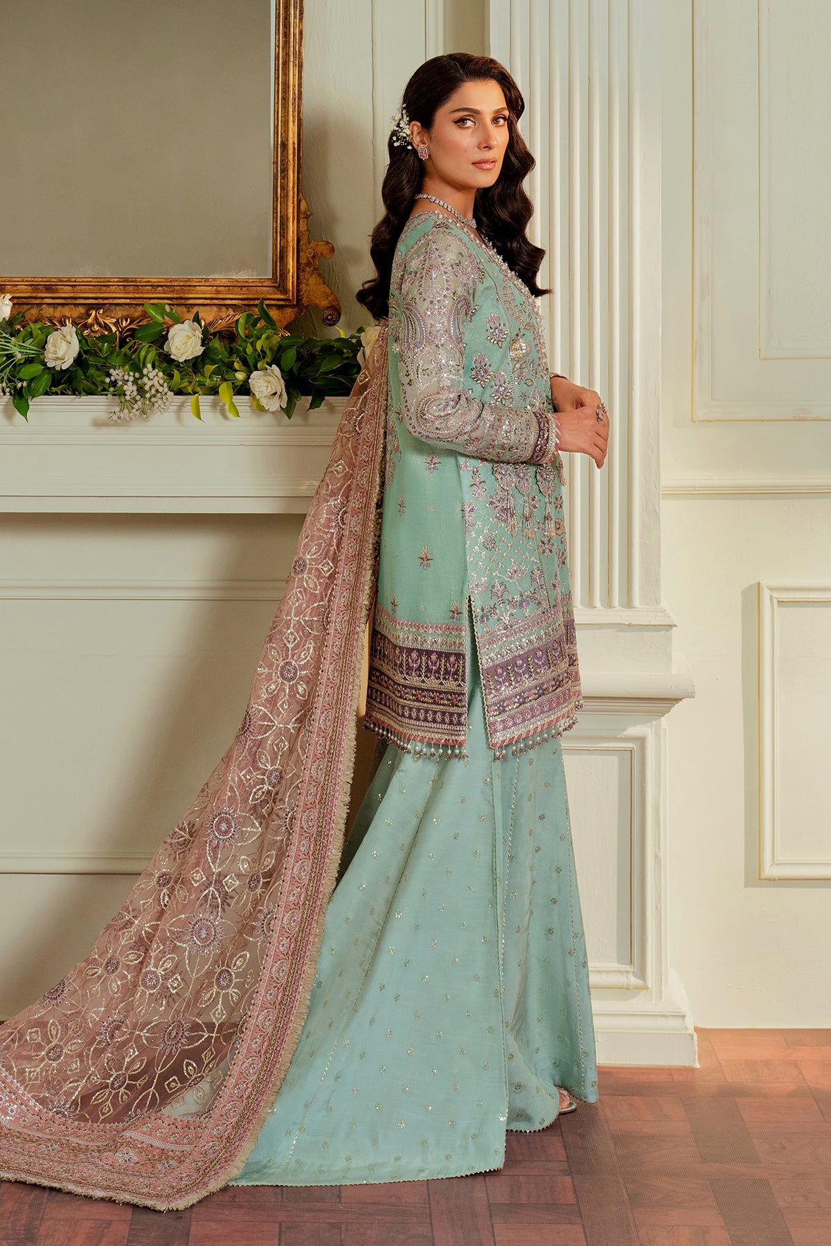 Baroque Zari Net Unstitched Emb Suit - ZÉVA