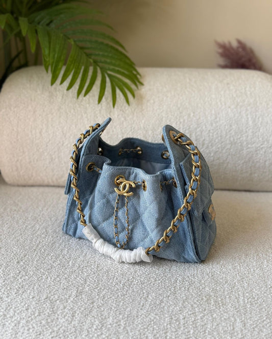 Chanel Hobo Denim Blue with Brand Box
