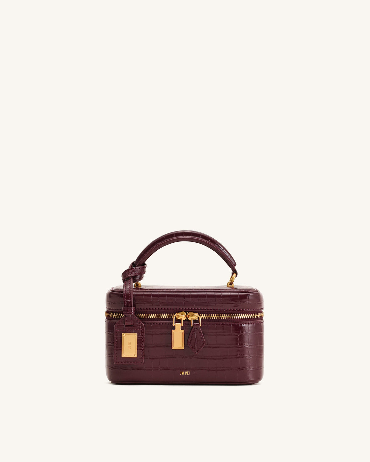 Jw pei Cleo Woven Texture Box Shape Top Handle Bag - Claret
