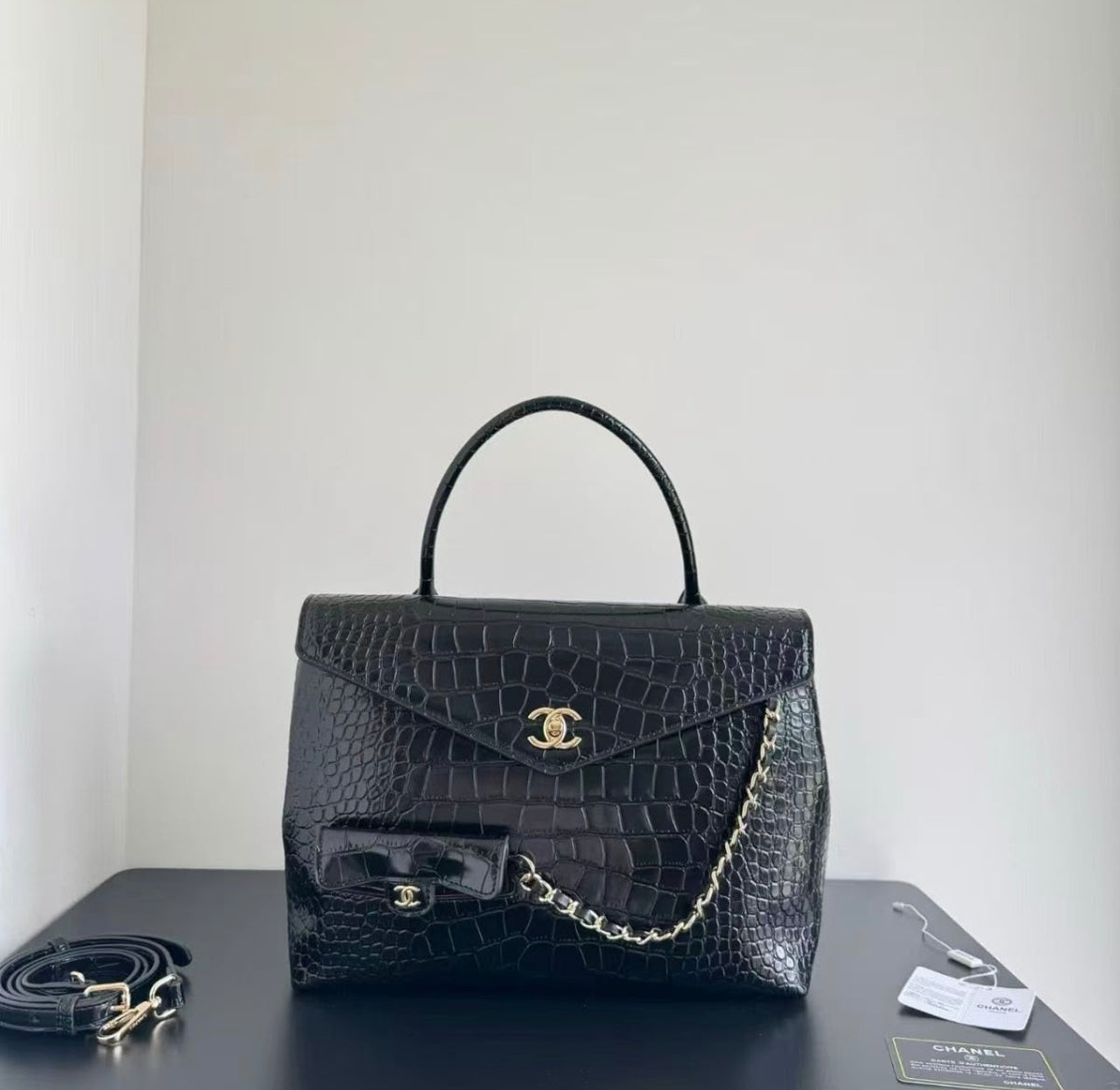 CHANEL Maxi Flap Bag with Top Handle Geniune Leather